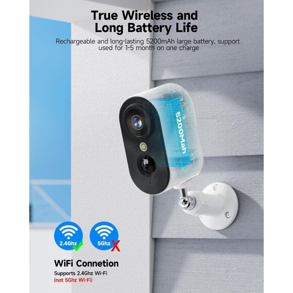 Security Cameras Wireless Outdoor 2K 2.4GHZ WiFi Battery Powered Security Cam - Picture 7 of 11